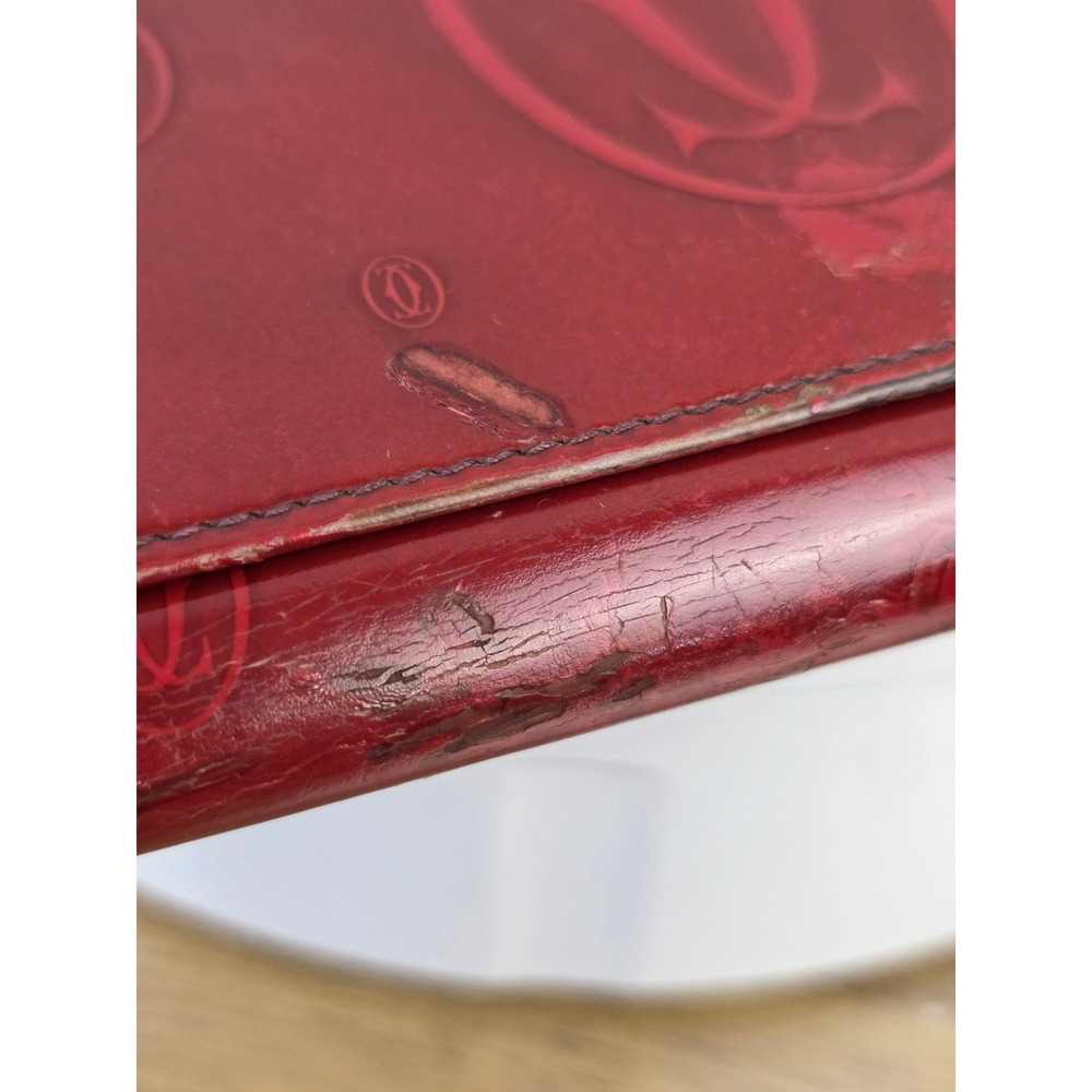 Cartier Happy Birthday Snap Embossed Leather Wallet Burgundy Red Patent Brown - Picture 9 of 15